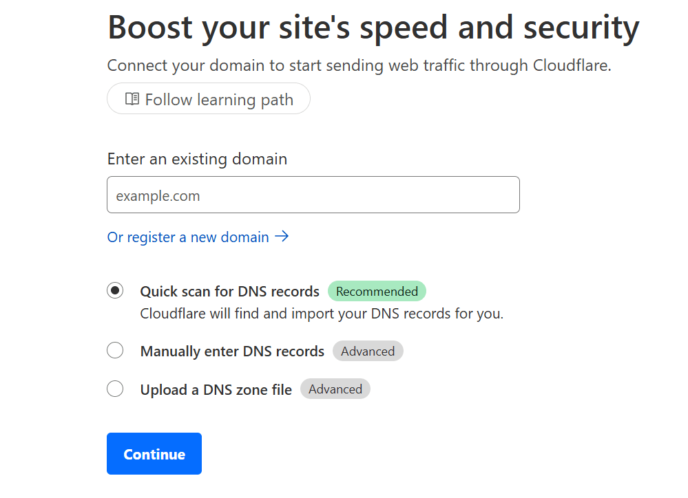cloudflare enter new domain name screen