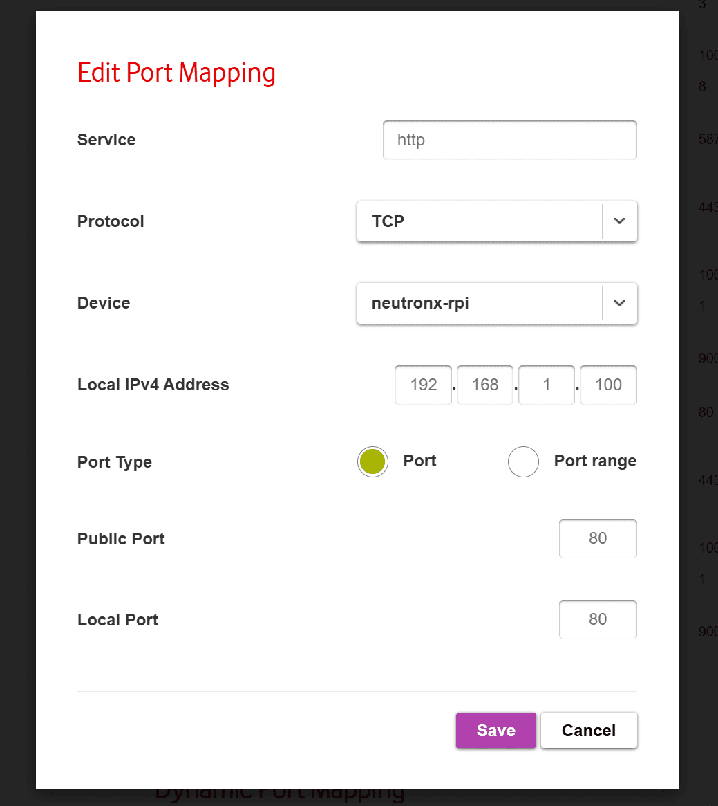 Image showing port forwarding/mapping to forward traffic from router's IP Address to a device inside the network