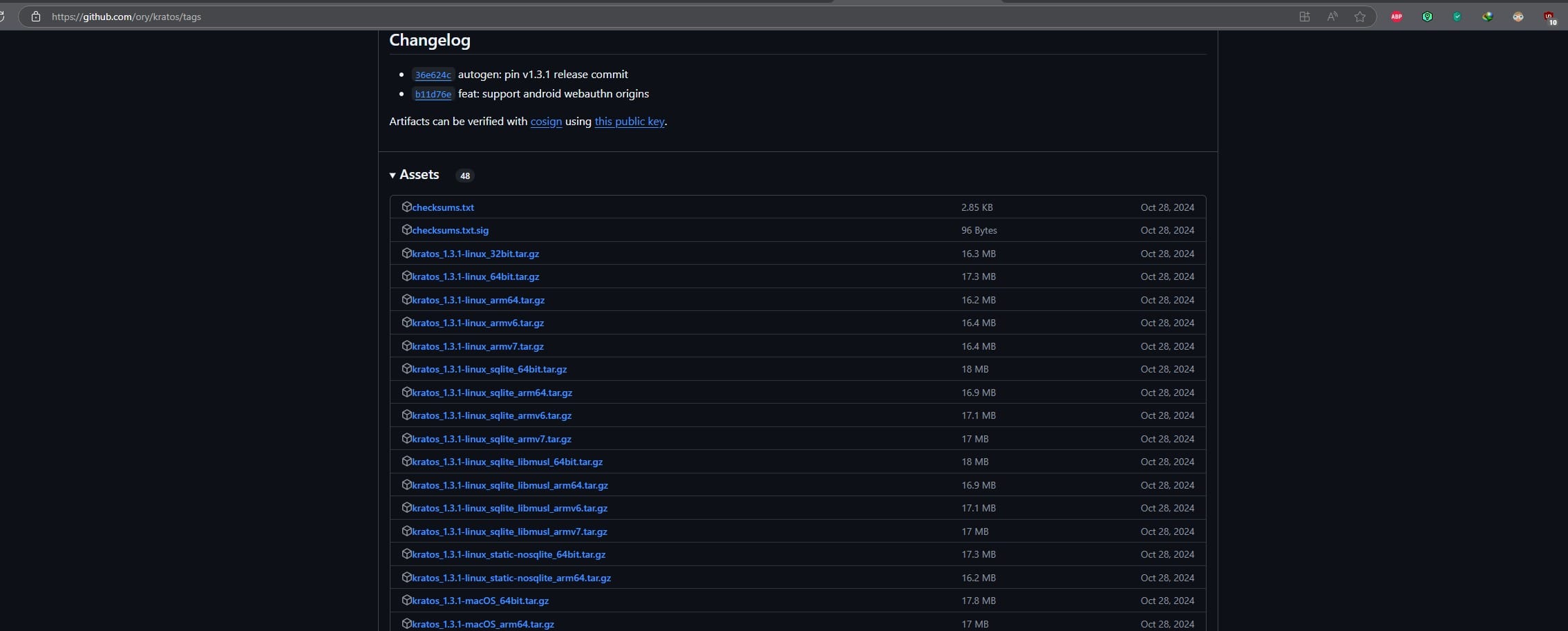 Kratos os versions on GitHub